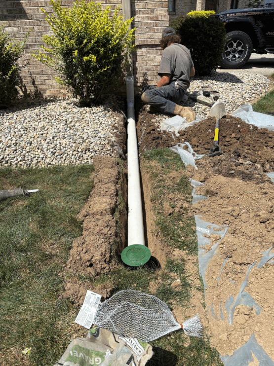 During photo – Edna Knight Downspout Extensions New Palestine